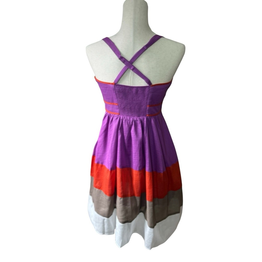 NEW JESSICA SIMPSON Size 10 Cotton Block Stripe Square Neck Summer Dress Pockets - Picture 6 of 10